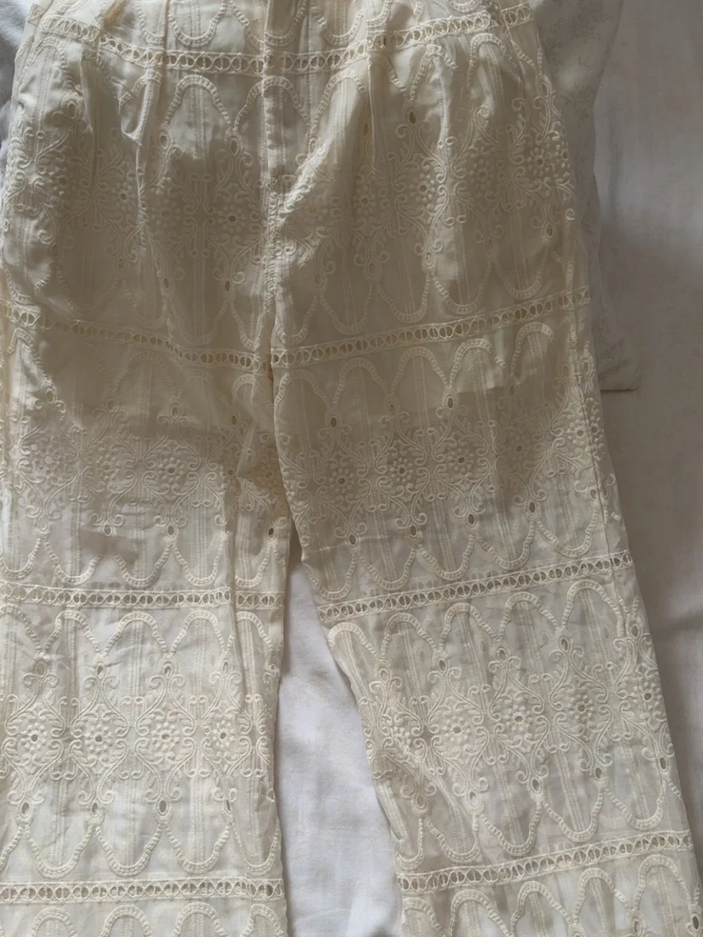 Kids Embroidered Cream Pants